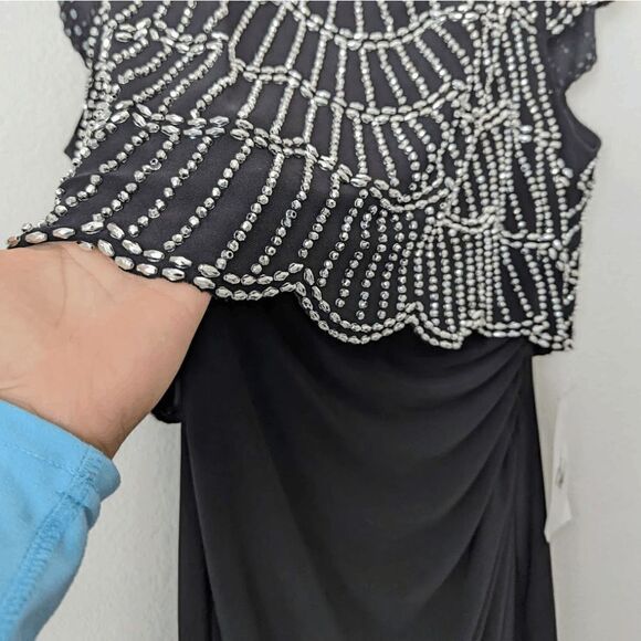 NWT Dress XSCAPE LBD Sheath Sleeveless Hand Beaded Black Silver 6 Holiday NYE - Picture 7 of 11